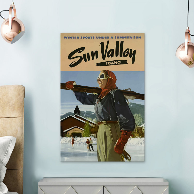 « sun valley idaho », affiche rétro sur toile tendue, H 18 po x l 12 po