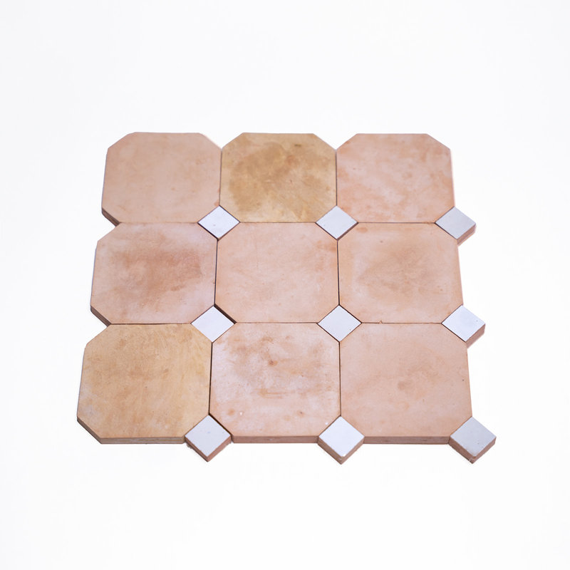 Bouchon 4 in. x 4 in. Terracotta Tile, Terracotta/White