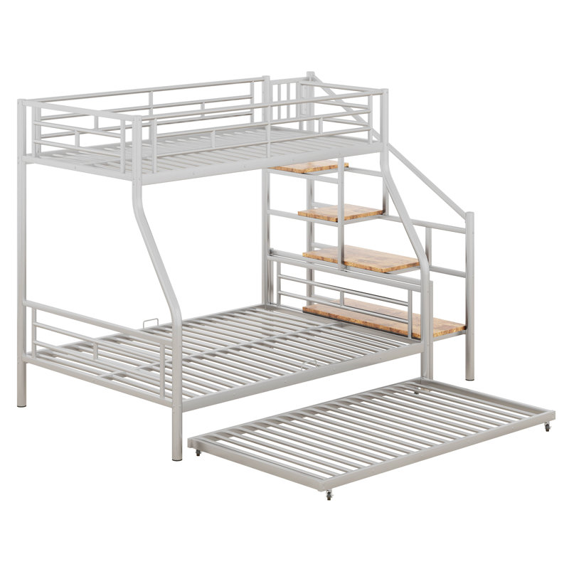 Lit superposé simple au dessus d'un futon en métal avec lit gigogne, Argent