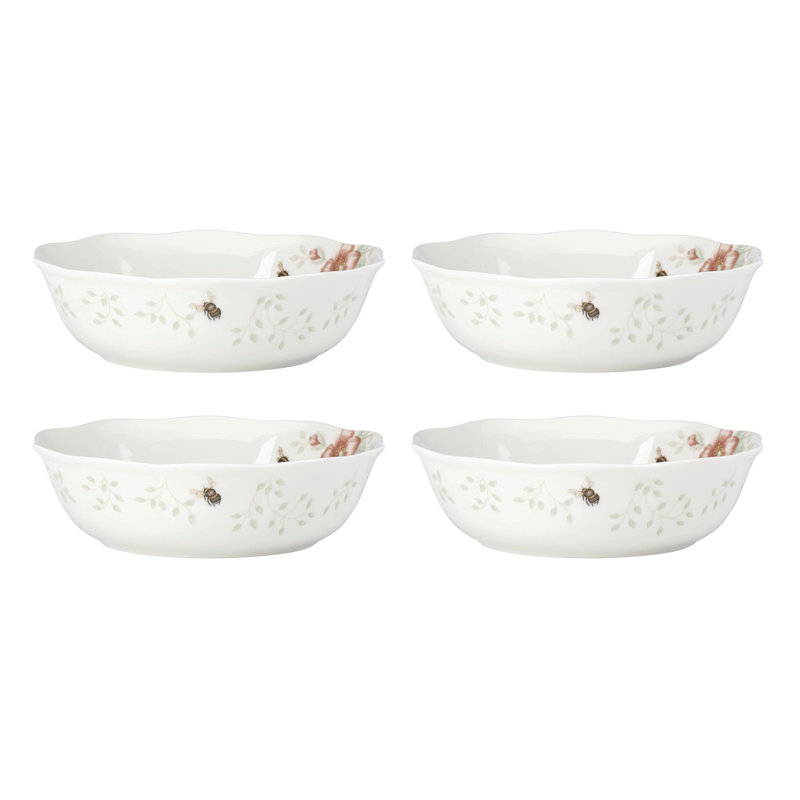 White Floral Ceramic Soup Bowls, Set of 4