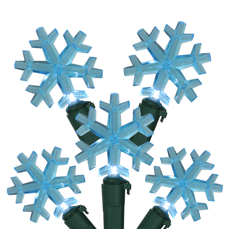 Ensemble de 20 lumières DEL de Noël en forme de flocon de neige - fil vert 6 pi, Bleu