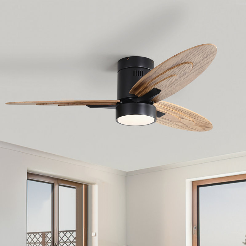 56'' 3 - Blade Modern Flush Mount LED Ceiling Fan Light With Remote Control