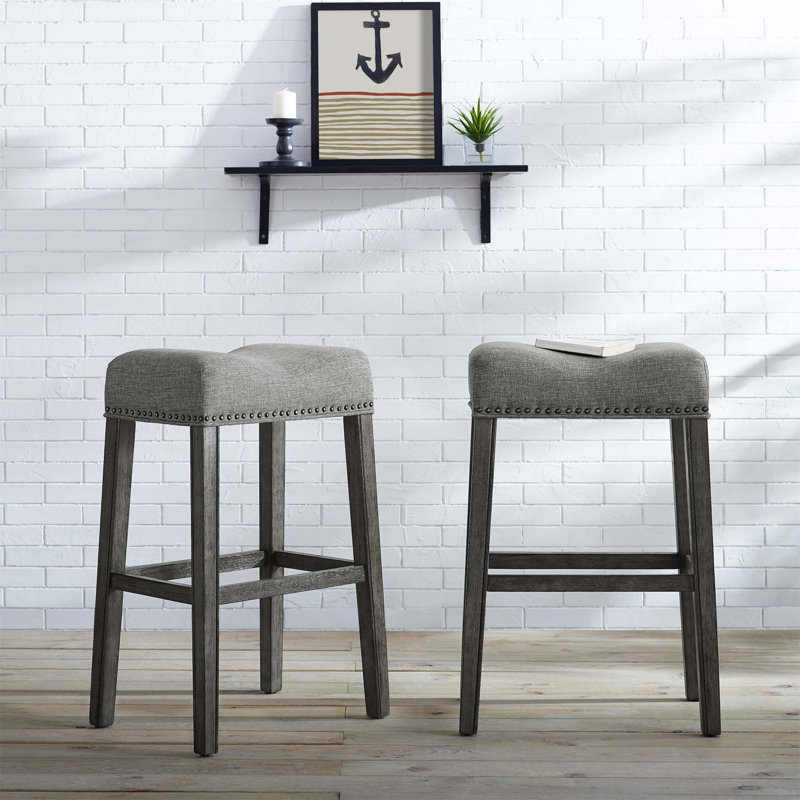 Elegant Upholstered Backless Saddle Seat Bar Stools, 29 Inch Height, Set Of 2 For Modern Kitchens And Bars, Gray, Gray