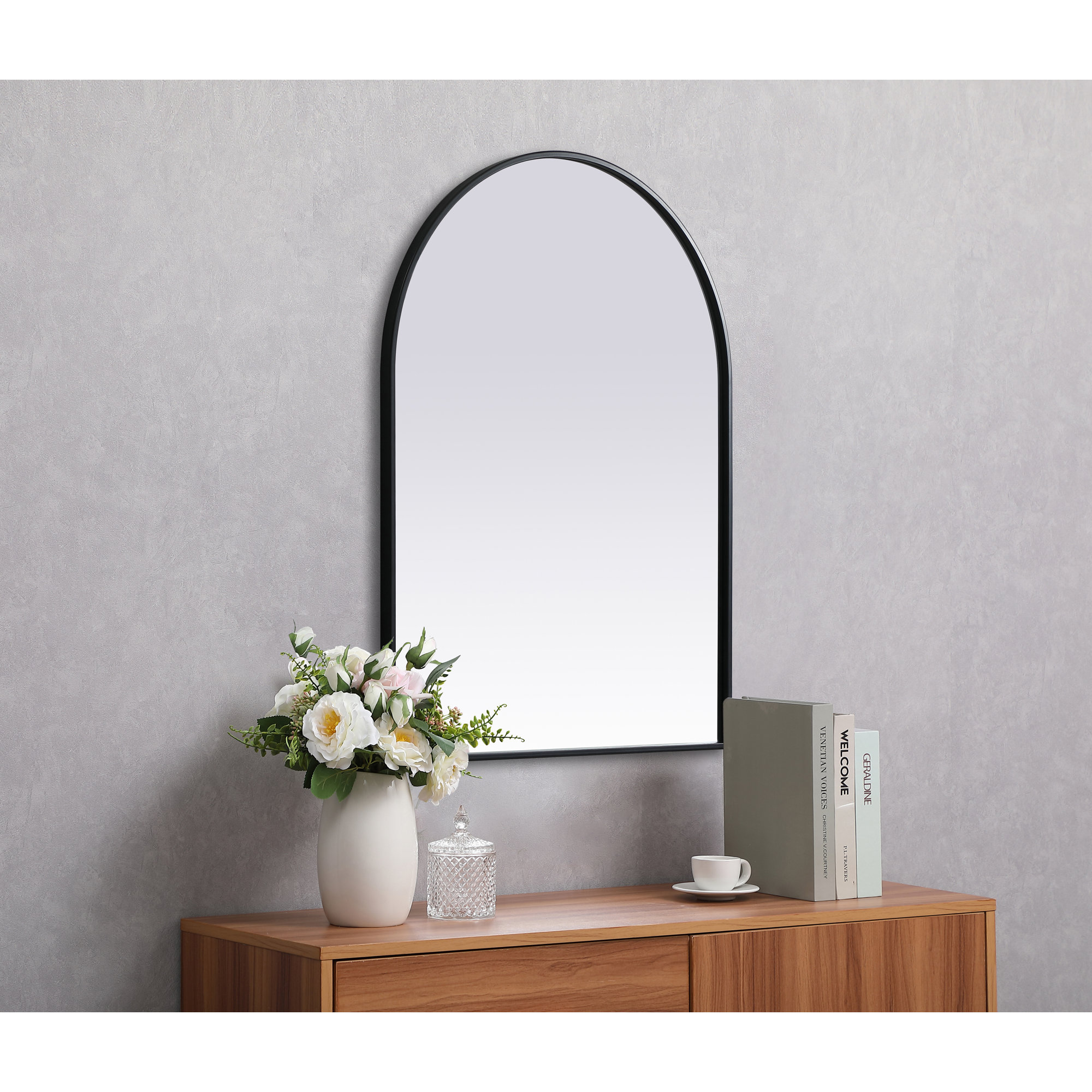 Sabine Metal Arch Wall Mirror, 36" x 27", Black