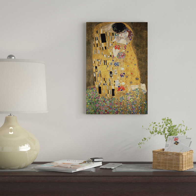 « der kuss » par gustav klimt,, impression sur toile tendue, H 40 po x l 26 po x P 1,5 po, Toile tendue, Pas de tapis