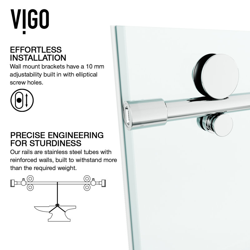 Elan E-Class 56-60" W x 66" H Sliding Frameless Tub Door with 3/8" Clear Glass, Chrome