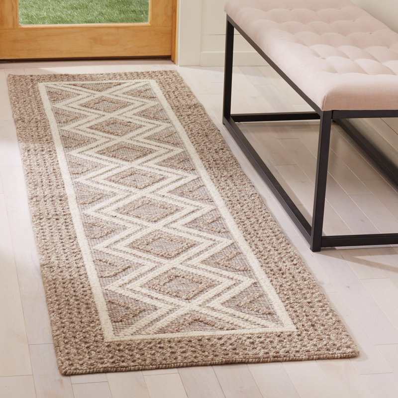 Tapis beige en laine / coton tissé à la main Kentshire, Tapis de couloir 2 pi 3 po x 12 pi