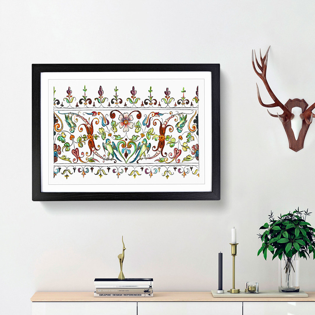 Flowers and Parrots Pattern by William Morris - Framed Print