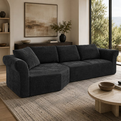 Caston 127" Modern Minimalist Modular L-Shaped Sectional Sofa with Left Arm, Wide Armrests, Deep Seats, Loose Back Cushions & Throw Pillows