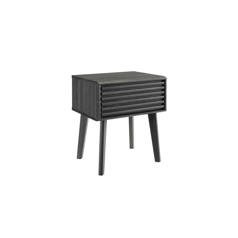 Mid-Century Modern Charcoal Wood Grain End Table with Storage