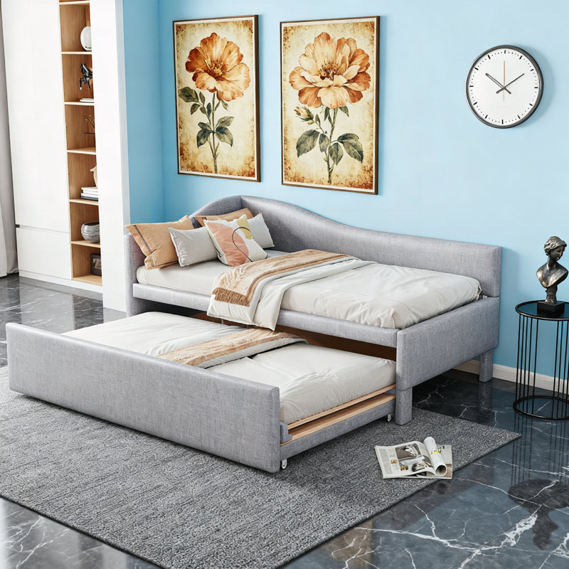 Twin Size Upholstered L-Shaped Upholstered Daybed, Gray