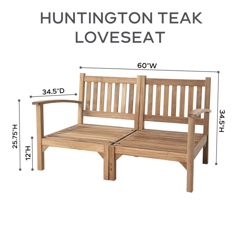 Huntington 60'' Wide Teak Loveseat with Cushions, White Sunbrella®