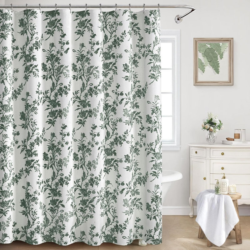 Rideau de douche vert floral, rideaux de douche Cottagecore en coton rétro pour salle de bain, l 72 po x L 72 po, Vert