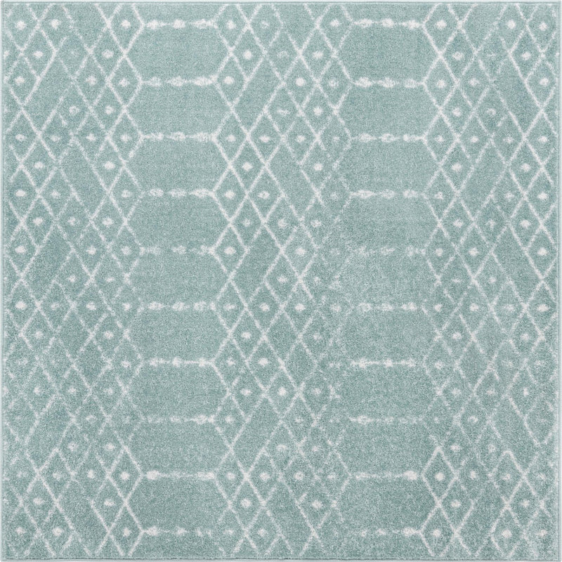 Sierra Geometric Area Rug, Square 5'3", Aqua