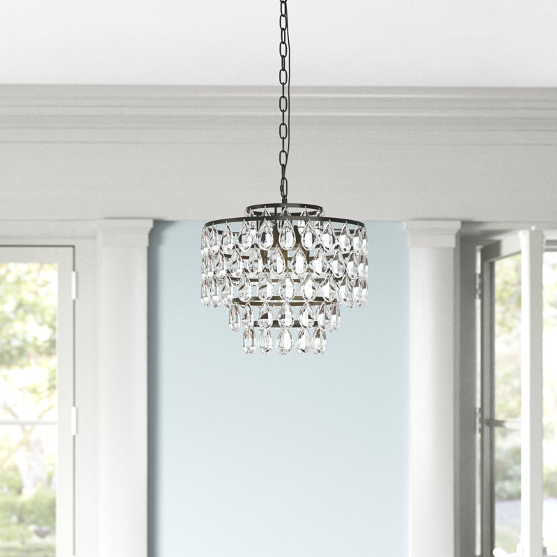5-Light Dimmable Crystal Tiered Chandelier, Black, 72" H x 16" W x 16" D