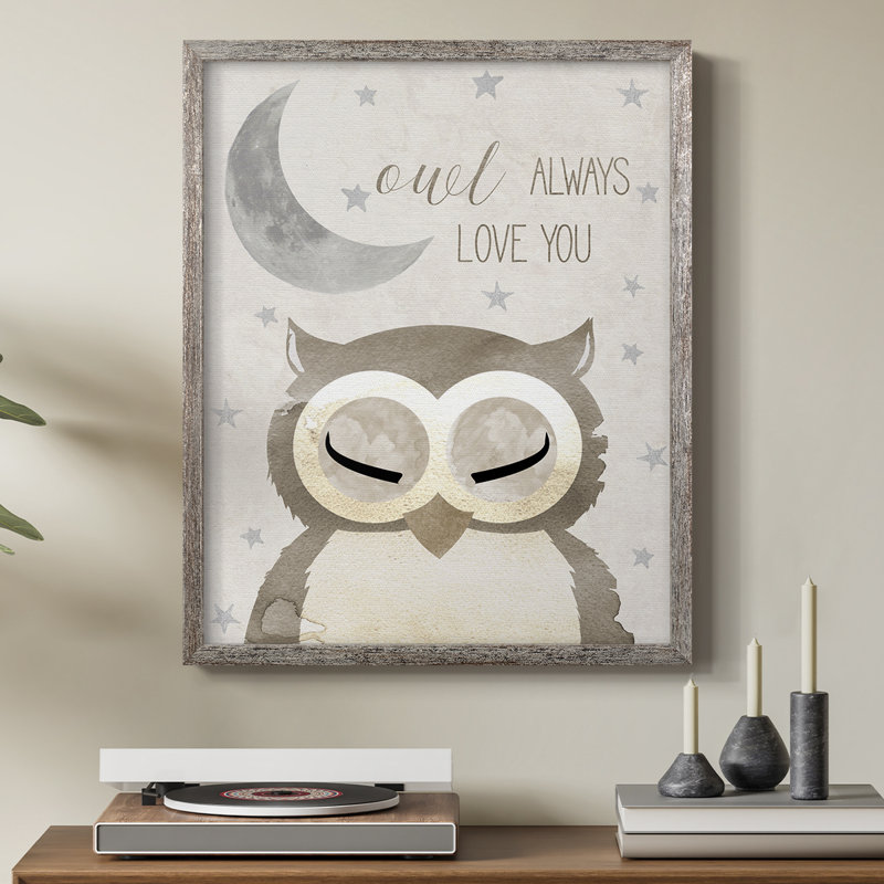 Goodnight Owl Framed Print - Solid Wood, 11" H x 9" W