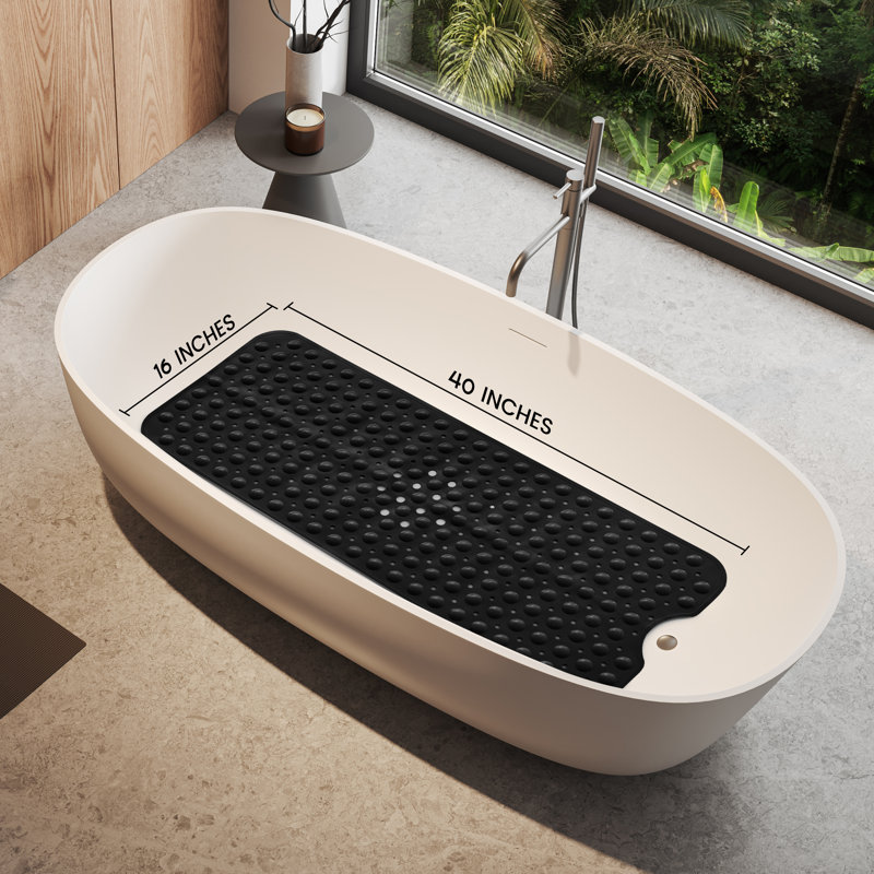 Large Bathtub Mat with Suction Cups & Non-Slip Backing Bath Mat, Black
