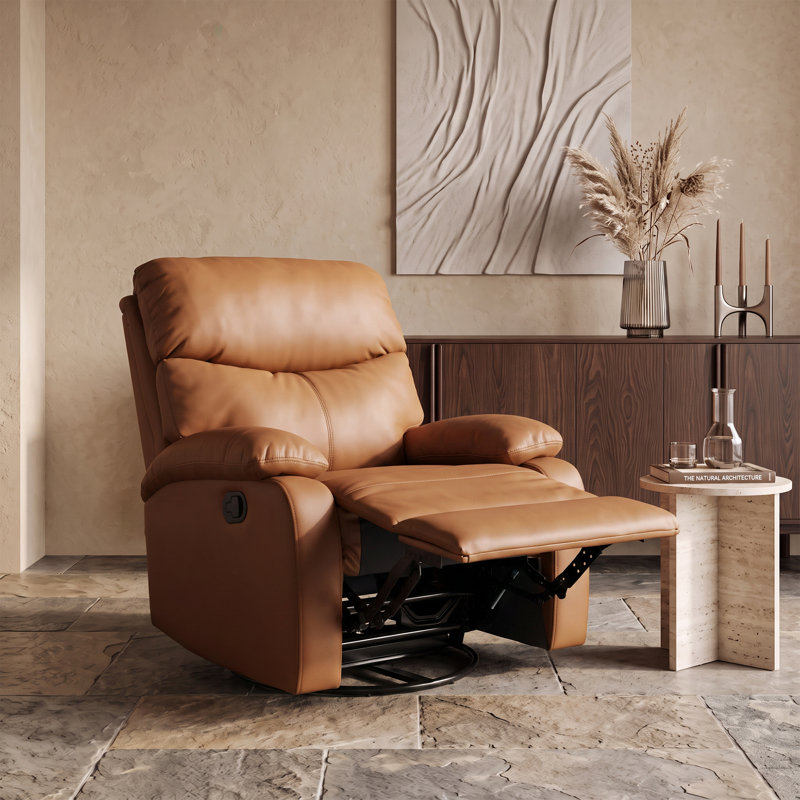 Abdou  Fraher Top Grain Genuine Leather Recliner, Small Swivel Rocker Recliner Chair,manual Recliner Chair For Living Room, Bedroom, Home Theater,rv