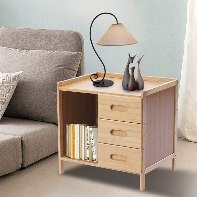 Bedside Cabinet with 3 Drawers Modern Bedside Nightstand- Log Color, Log color