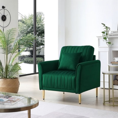 Velvet Accent Chair Upholstered Arm Chairs Comfy Single Sofa Chair