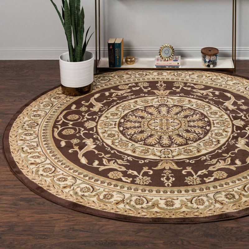 Tapis oriental brun / beige Aracelia, Rond 7 pi 10 po x 7 pi 10 po
