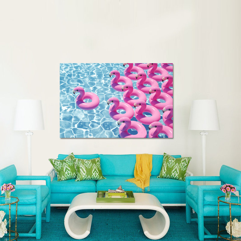 Flamingo Pool Party - photographie, H 24 po x l 36 po x P 2,5 po, Aluminium