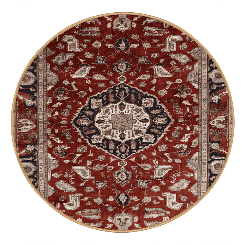 Machine Washable Persian Brown Area Rug, Round 4'