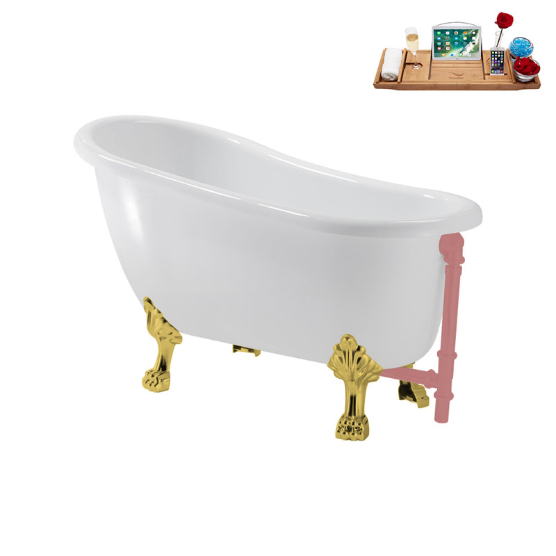 53.1'' x 25.6'' Soaking Acrylic Bathtub, Polished Gold, Matte Pink