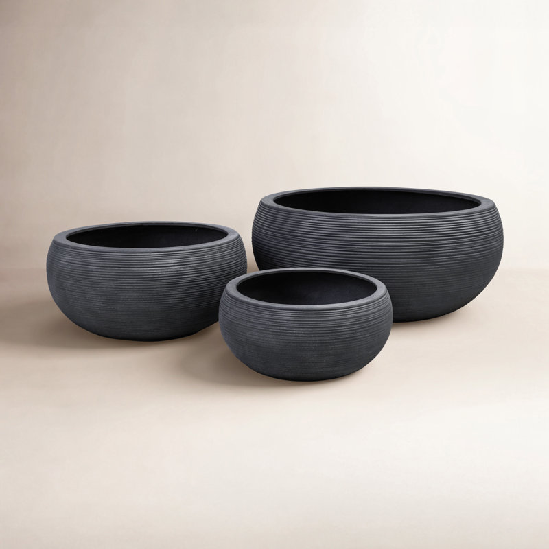 Pot à fleurs en fibre d'argile Exton, H 7 po x l 15,75 po x P 15,75 po, Plomb clair