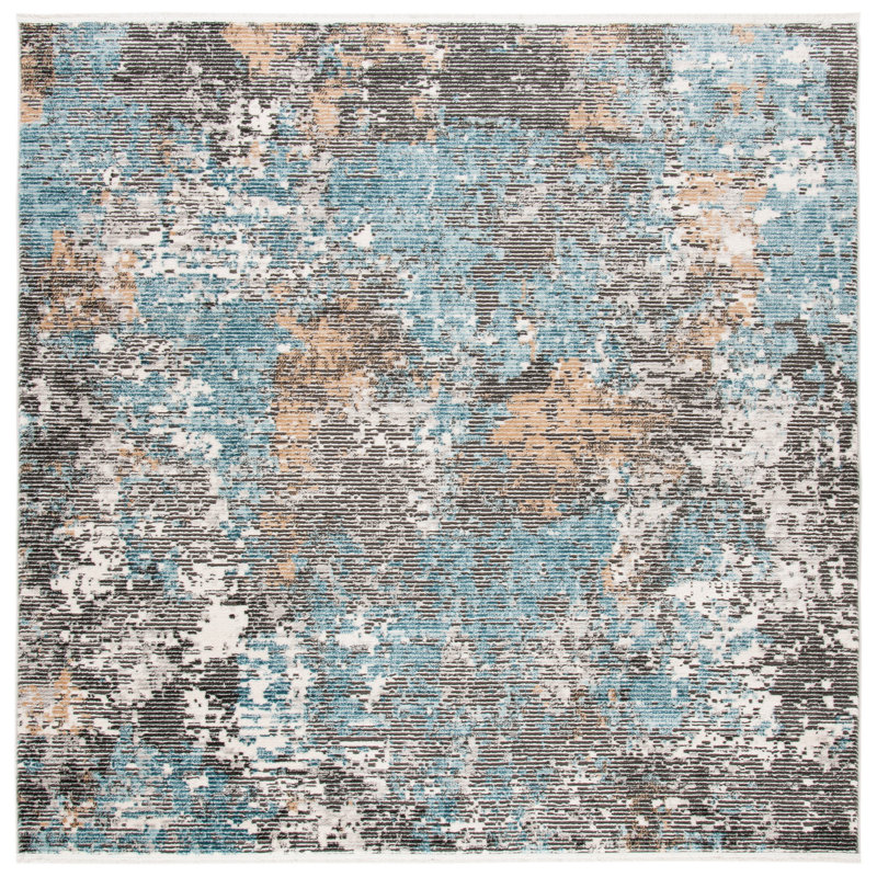 Tapis gris / bleu Mesa, Carré 6 pi 7 po