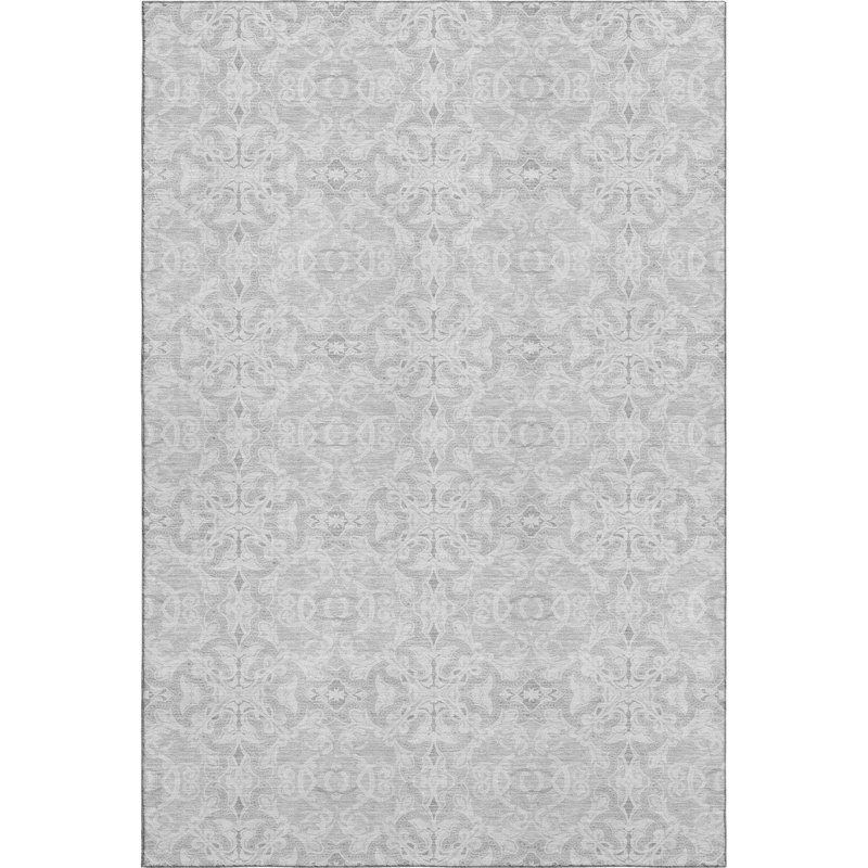 Premium Machine Washable Prisco Silver Rug, Rectangle 3' x 5'