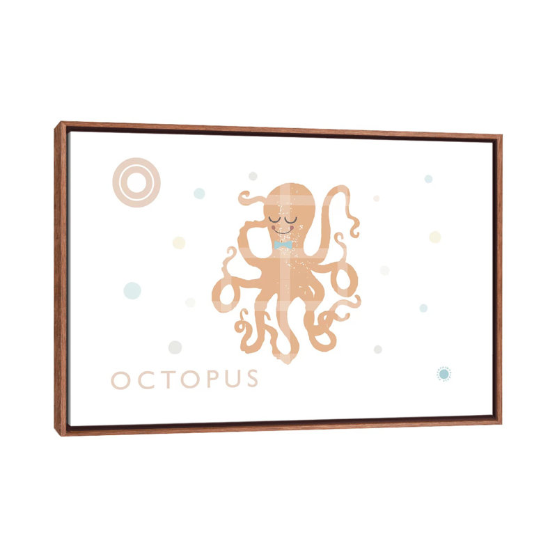 Pieuvre - impression d'art graphique, H 40 po x l 60 po x 1,5 po, Toile avec cadre brun, Pas de tapis