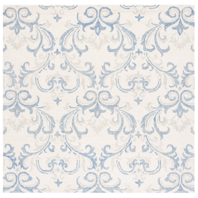 Aashu Hand Tufted Wool Damask Rug, Square 6'