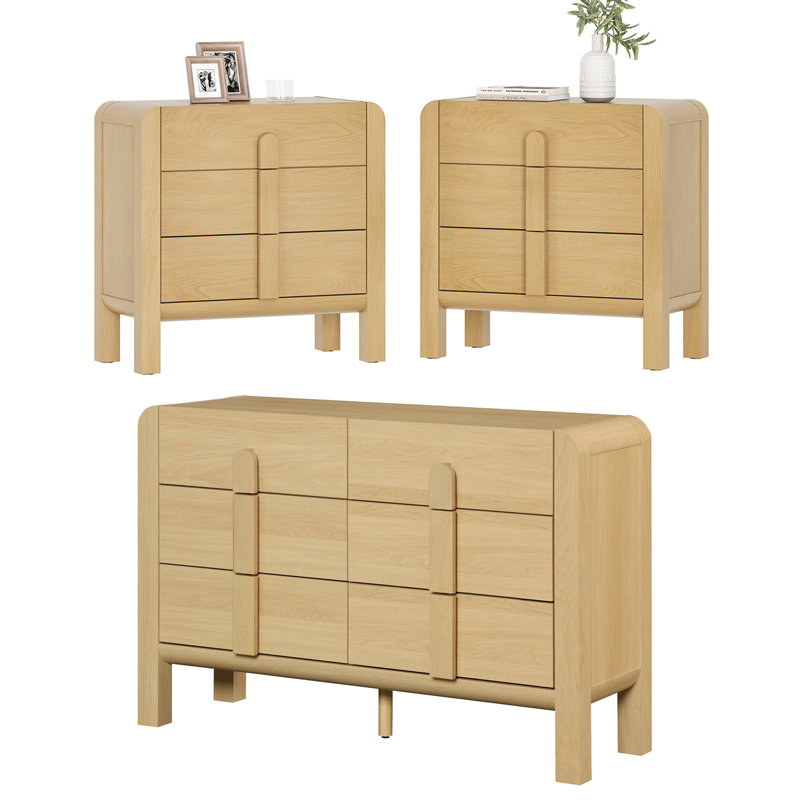 Ensemble de commode et table de chevet 3 pièces Modern, Chêne