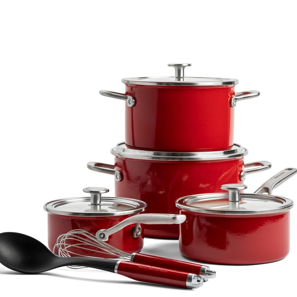 KitchenAid Steel Core Enamel 6-teiligen Kochtopf Set, Empire Rot