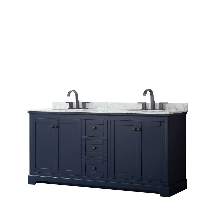 Ensemble de meuble-lavabo double 72 po Avery, Bleu très foncé, Noir mat