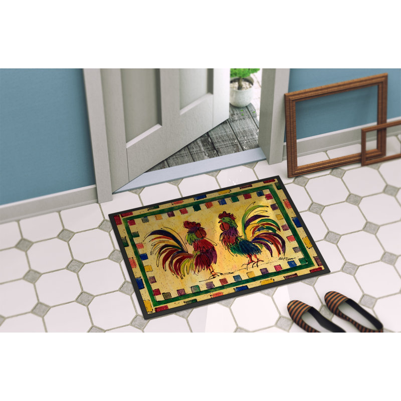 Tapis d'intérieur anti-dérapant Dehanae Rooster, Rectangle 1 pi 6 po x 2 pi 3 po