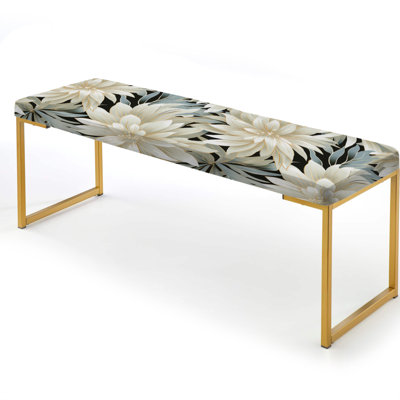 Floral Upholstered Gold Bench