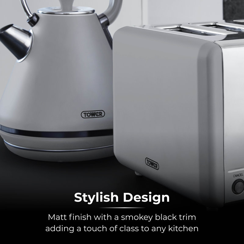 Tower Sera 4 Slice Toaster with 6 Browning and Defrost/Reheat/Cancel Functions, 1800W, Grey