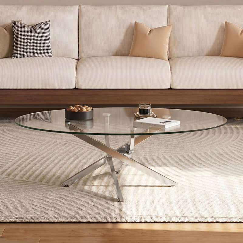 Table basse en verre avec verre trempé durable et pieds argentés élégants pour les salons modernes