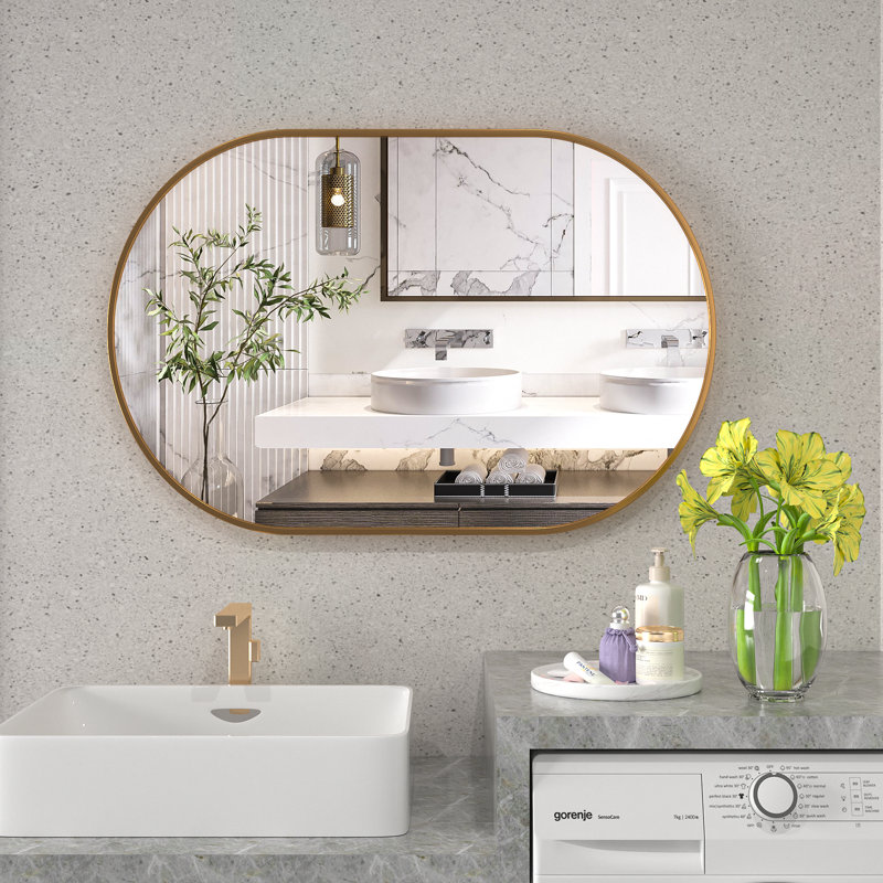 Latwanna Oval Metal Wall Mirror, Gold, 36" x 24"