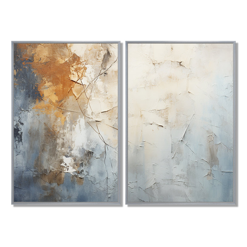 Spatule bleue et beige Path To The Ink - Beige, reproduction d'art sur toile, 36" H x 48" W, Silver