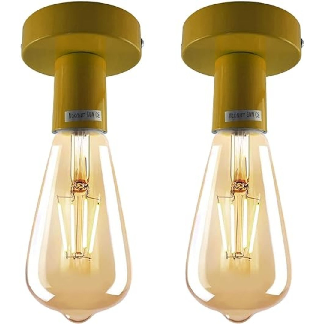 2-Pack Retro Industrial Ceiling Lights – Flush Mount, E27 Base, 60W Max, Ideal For Kitchens, Hallways, Utility Rooms & Low Ceilings