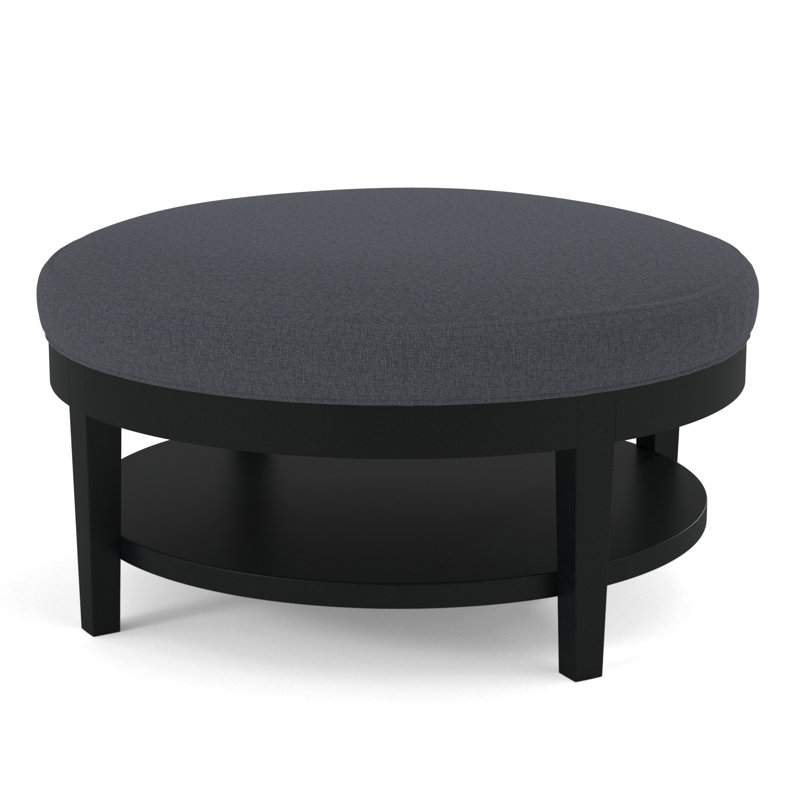 Midtown Upholstered Ottoman, Green and Blue Stripe; 0252-54, Black Finish