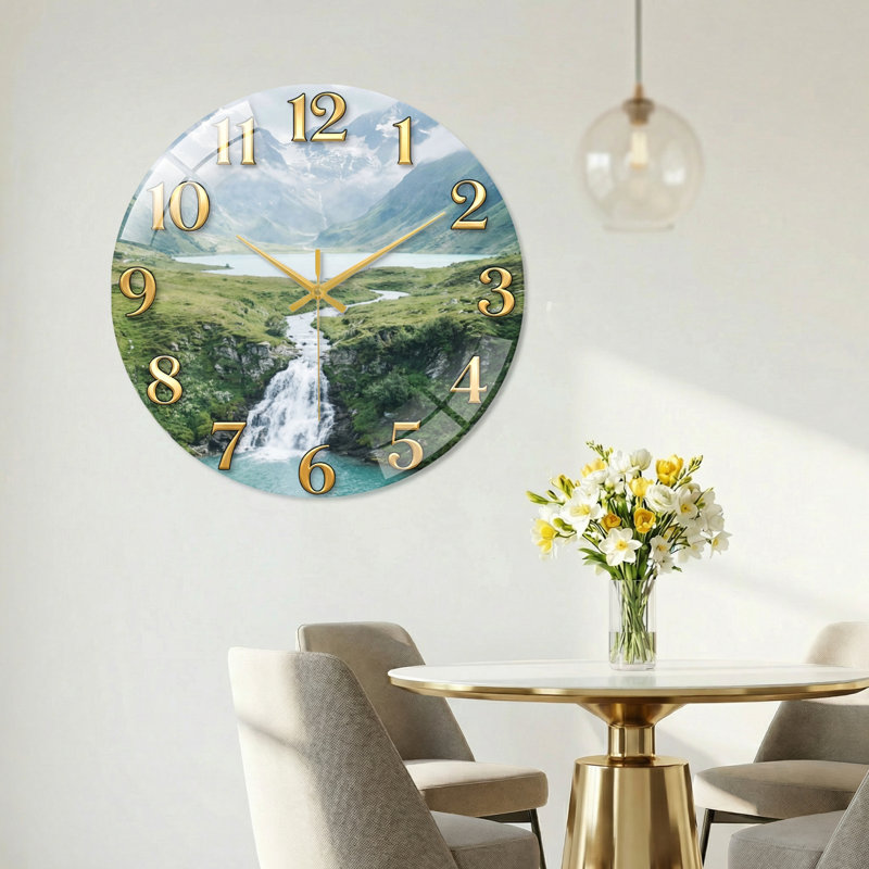 "Mountain Stream", horloge murale en verre, 40 x 40 cm (15,7 x 15,7 pouces)