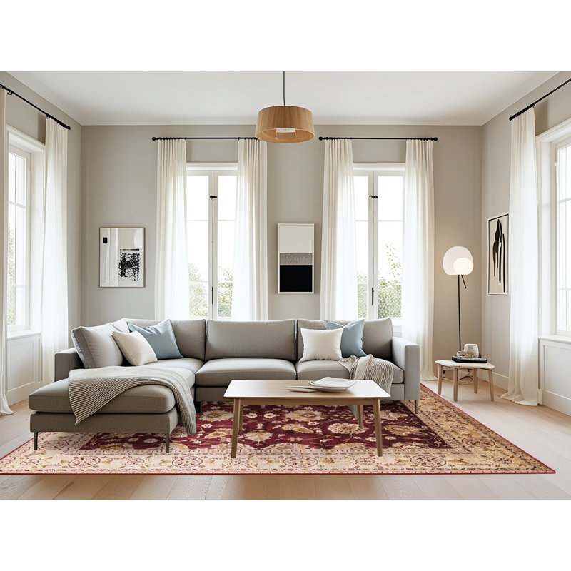 Tapis oriental ivoire / rouge Rorik, Rectangle 8 pi x 12 pi