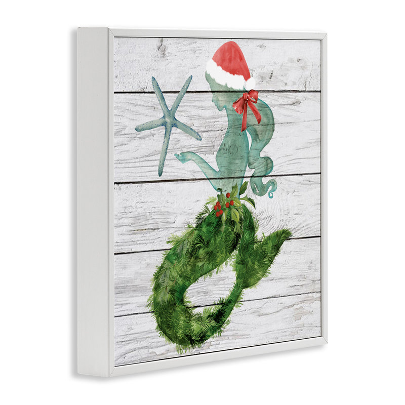 Pin de Noël sirène hivernale, H 12 po x l 12 po, Giclée encadrée blanc bord de mer
