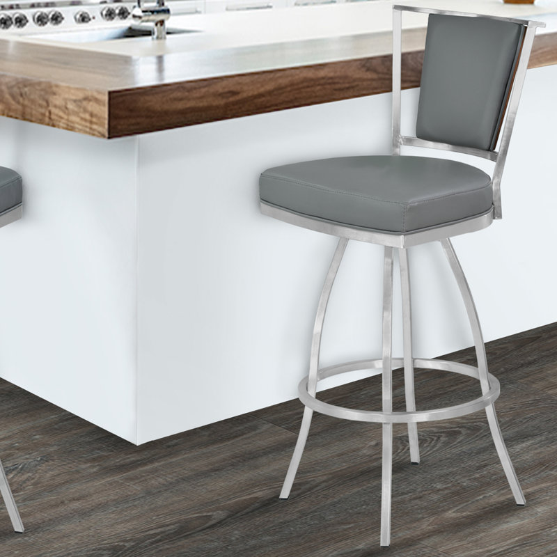 Borrelli Swivel 26 in. Walnut Wood and Steel Metal Counter Height Bar Stool, Gray