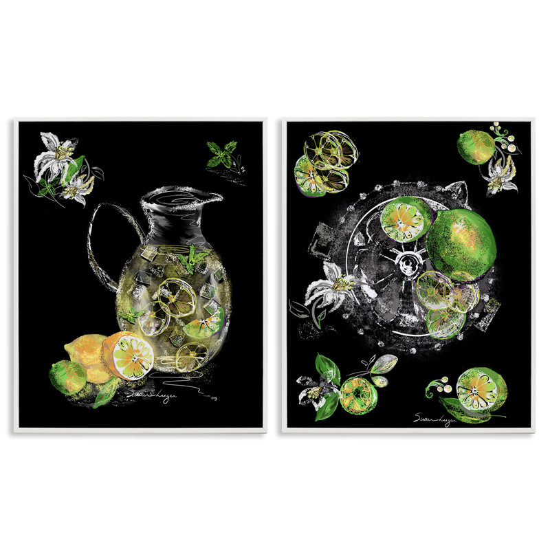 Ensemble de 2 giclées encadrées de citrons et de limes rafraîchissants, design par Susan Lugar, H 20 po x l 16 po