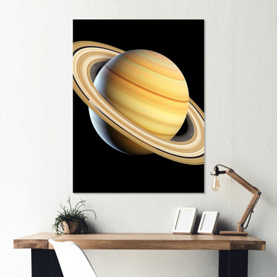 Beige And Black Planet Saturn  - Space Planet Metal Wall Art
